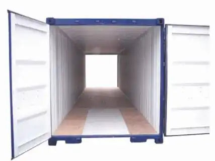 Conteneur maritime 40 pieds usagé, portes ouvertes, vue de face - Conteneurs Outaouais